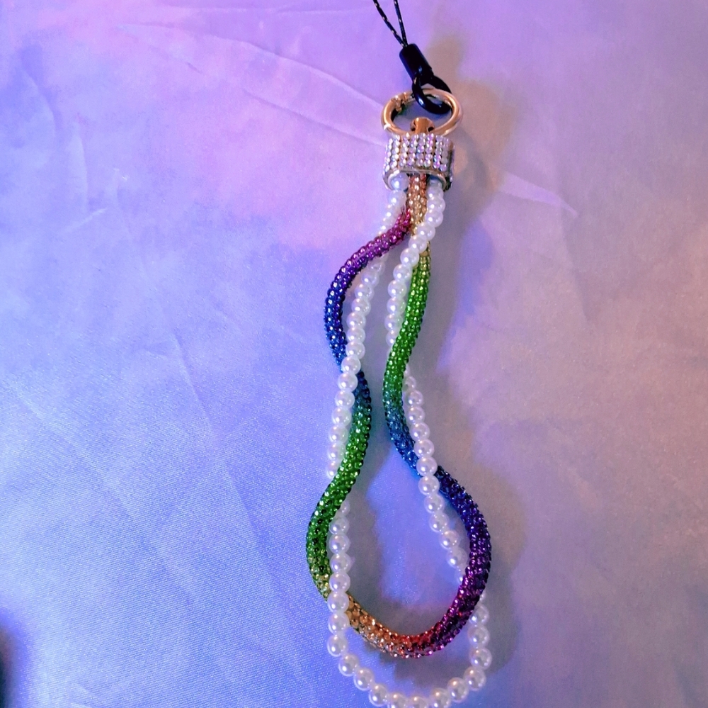 Rainbow Pearl Bead Phone Lanyard - 7"